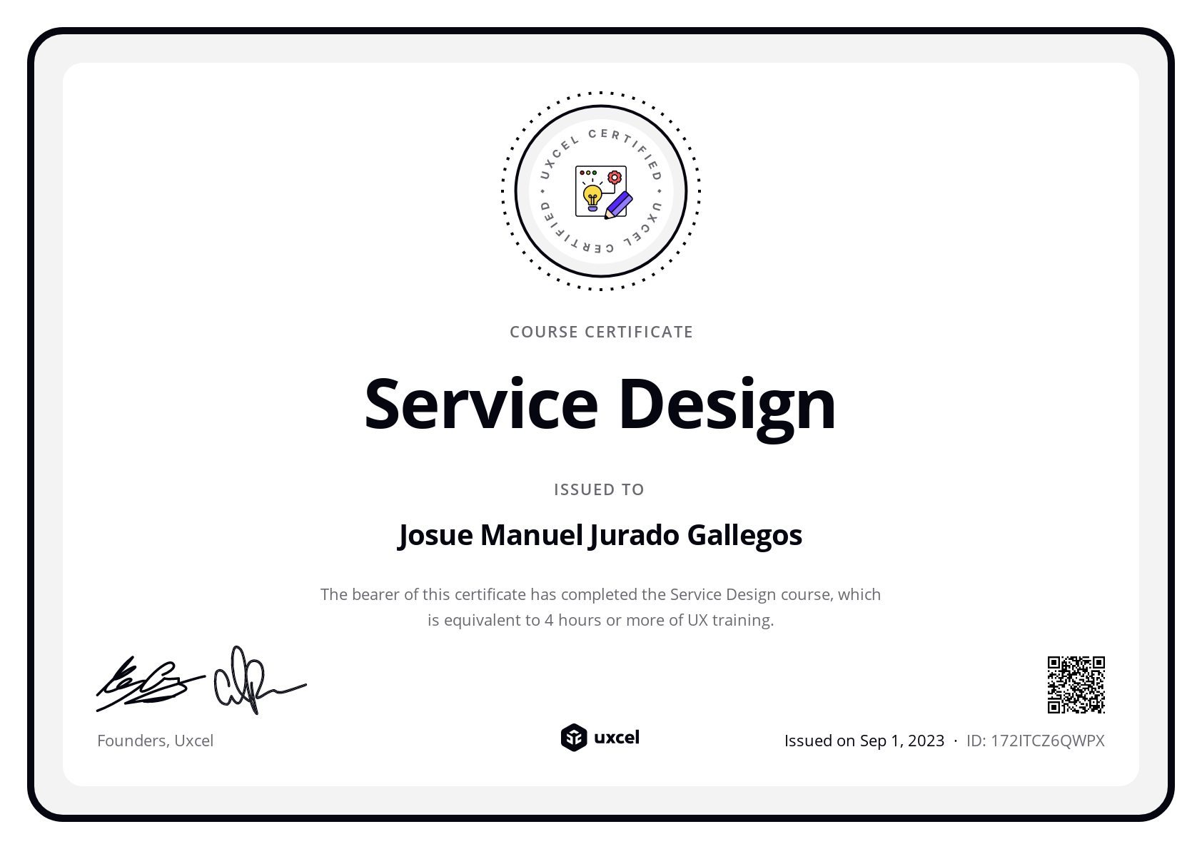 Josue Manuel Jurado Gallegos's certificate